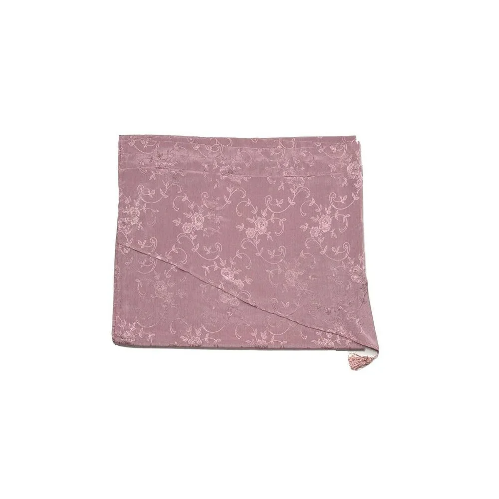 1 Vintage Pink Mauve Curtain Drape Attached Valance Tassel Damask Print Luxury